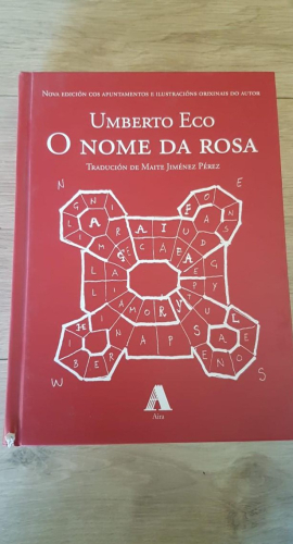 Portada do libro de O nome da rosa. Última versión revisada por Umberto Eco e coas súas ilustracións.