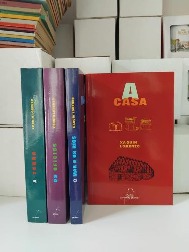 Portada do libro de Xaquín Lorenzo. A casa, O mar e os ríos, Os oficios, A terra